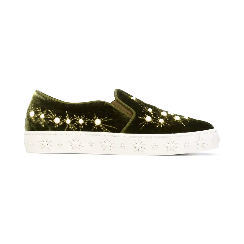 Aquazzura ‘Cosmic Pearls’ Slip-On- – Green (COSVNS01VEL880)