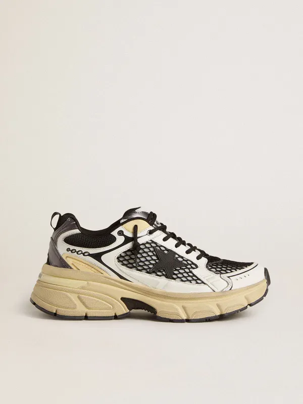 Golden Goose Women’S Lightstar In White Leather And Black Mesh With Black Tpu Star (GWF00724.F007334.10546)
