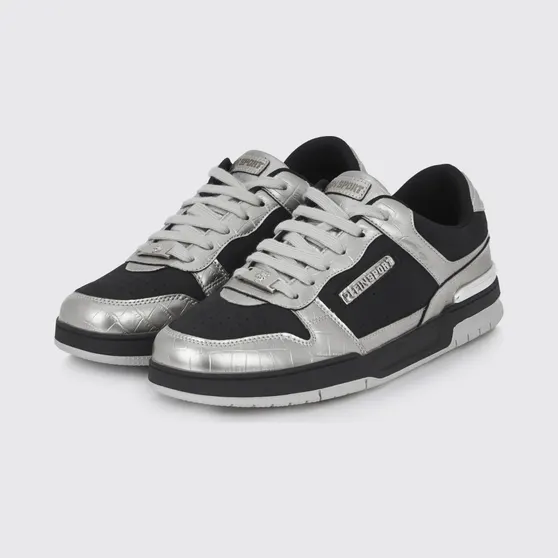 Plein Sport Suede And Crocodile Print Leather Sneakers Black 1 (FAESUSC0795STE003N0270)