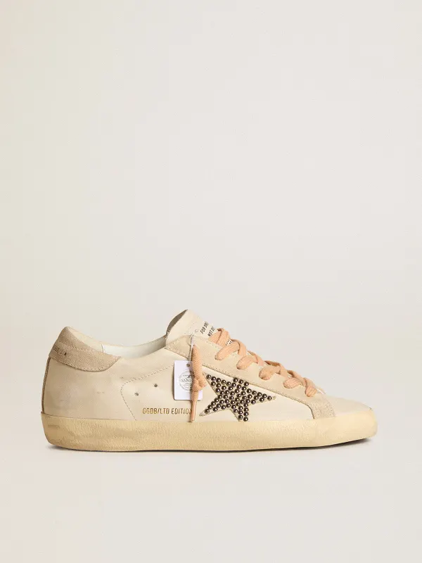 Golden Goose Super-Star Ltd In Leather With Beige Suede Star With Swarovski Studs (GWF00101.F005949.10318)