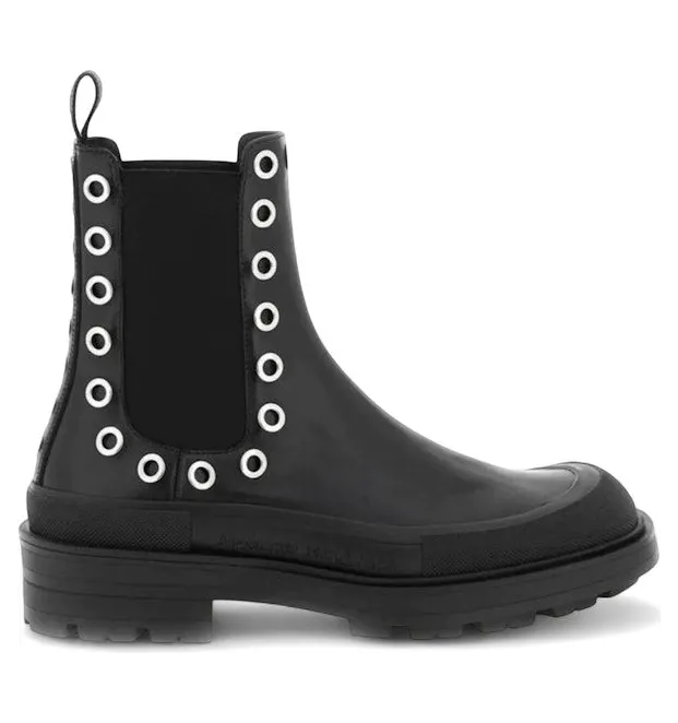 Alexander McQueen Stack Chelsea Eyelet Boot Black Silver (730094 WHSWV 1081)