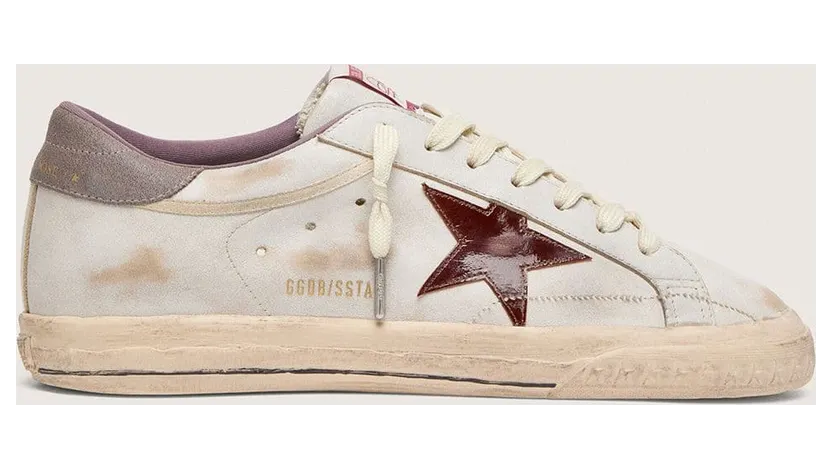 Golden Goose Men’S Super-Star In White Leather With Burgundy Laminated Leather Star (GMF01113.F008591.12500)