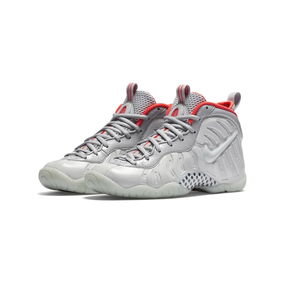 Nike Air Foamposite Pro Pure Platinum (GS) Pure Platinum/Pure Platinum-Wolf Grey-Bright Crimson (644792-005)