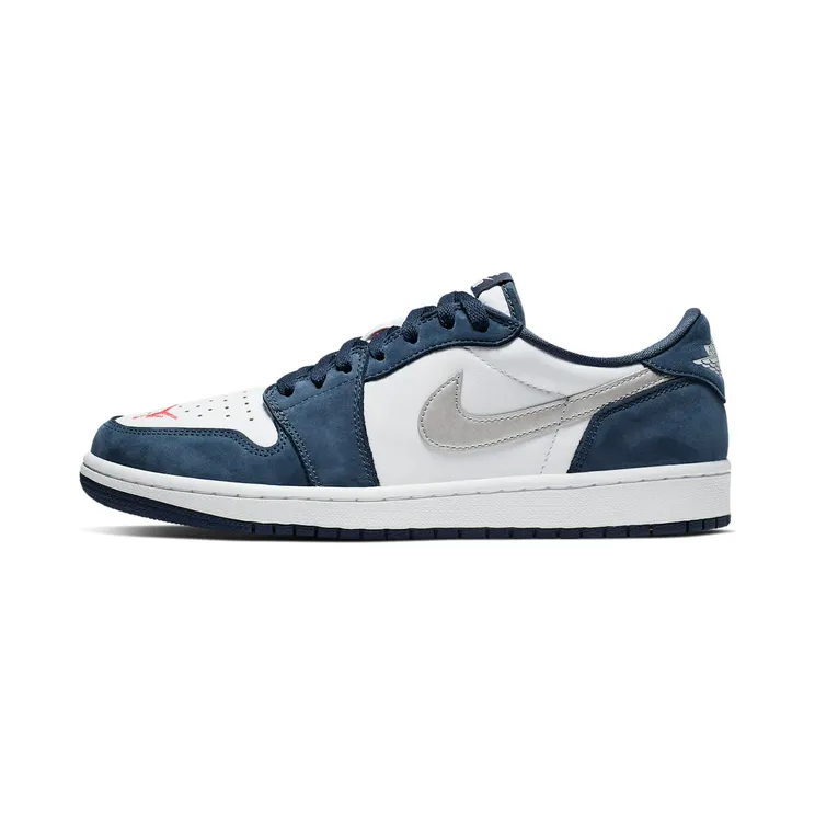 SB Air Jordan 1 Low “Midnight Navy / White / Ember Glow / Metallic Silver” (CJ7891-400)