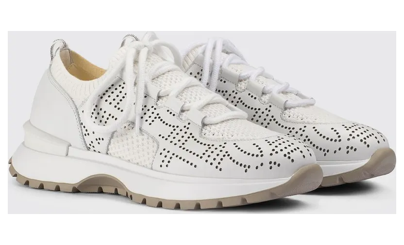 Doucal’s Perforated Leather and Crochet Knit Sneakers White (DD8898WHINPZ850SW00)