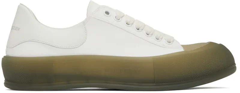 Alexander McQueen White & Khaki Deck Plimsoll Low (667819W4MVW)