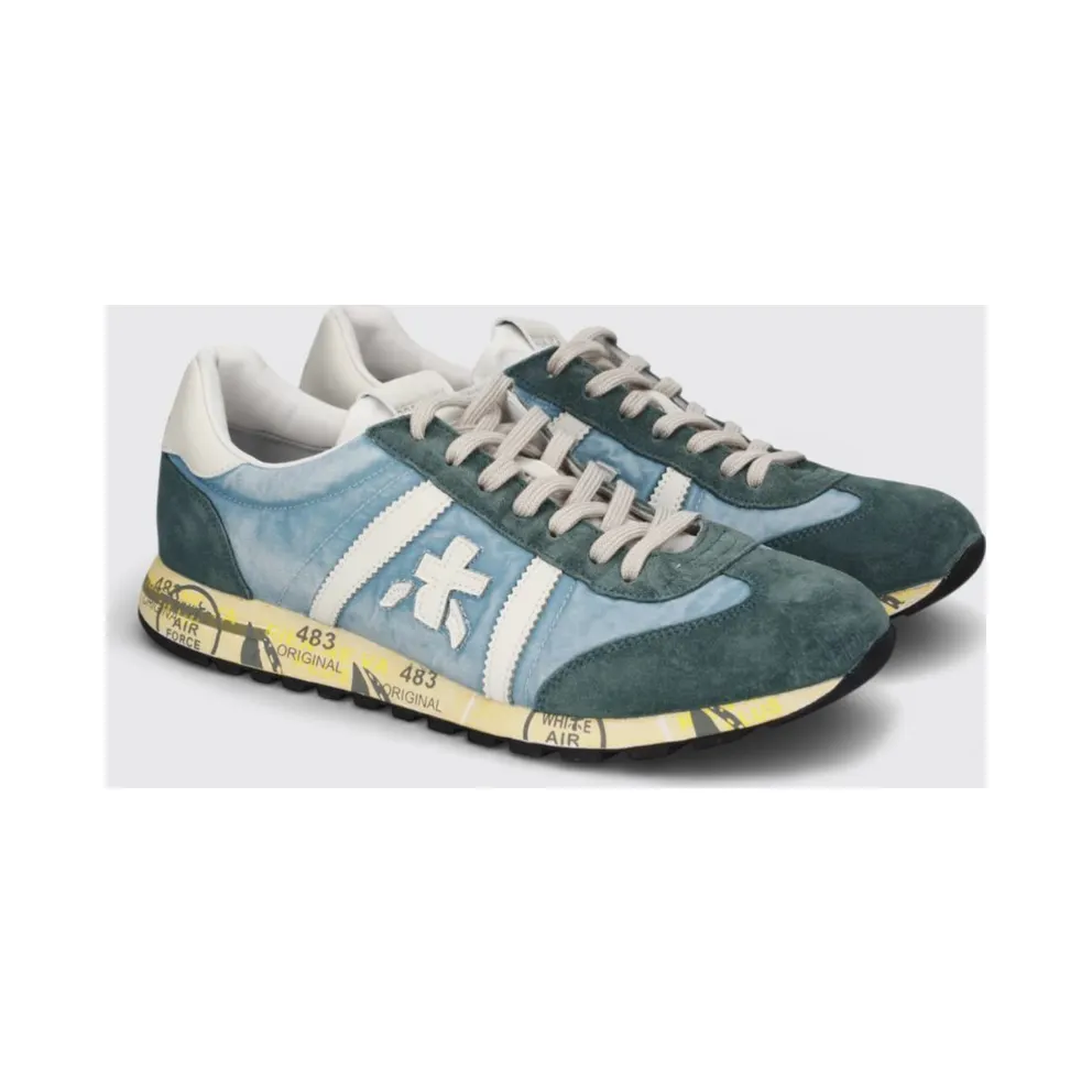 Premiata Lucy Sneakers in Suede and Used Nylon Blue (LUCY8188)
