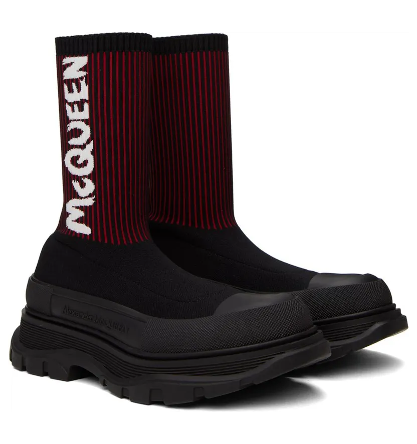 Alexander McQueen Black & Red Graffiti Tread Slick High-Top 1550 BLK/WEL.RED/WHI (705671W4UD1) (4)