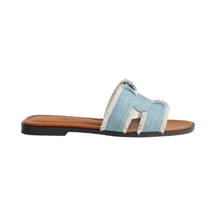 Hermes Oran Sandal Bleu Clair Fringed Denim (H241060Z)