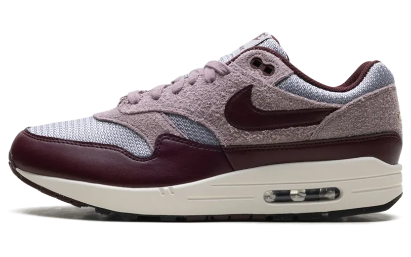 Nike Air Max 1 ESS PRM “CEMENT GREY/BURGUNDY CRUSH” (FQ7327-001)