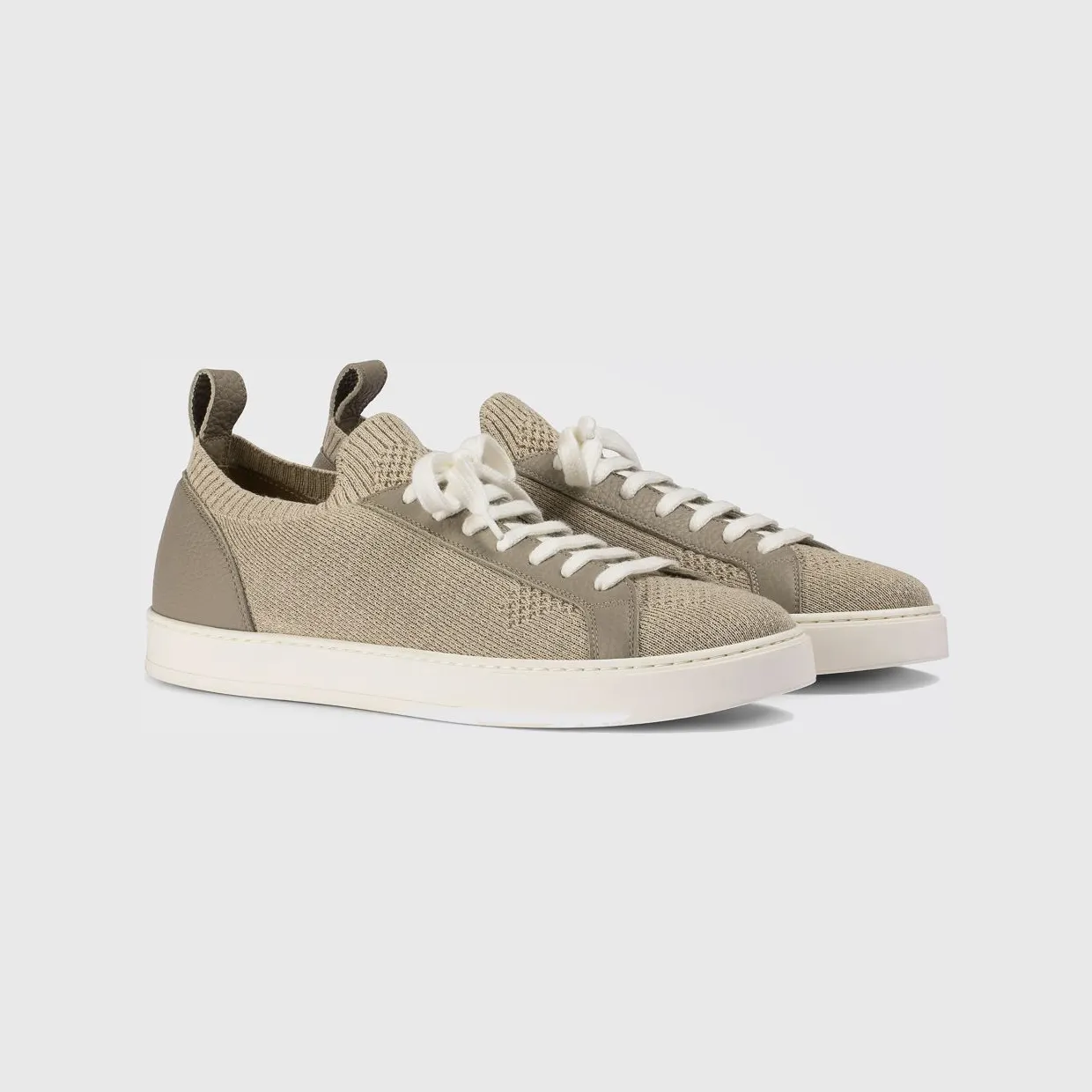 Doucal’s Technical Crochet Fabric and Leather Sneakers Dove Grey (DU3381SPENPZ830EM05)