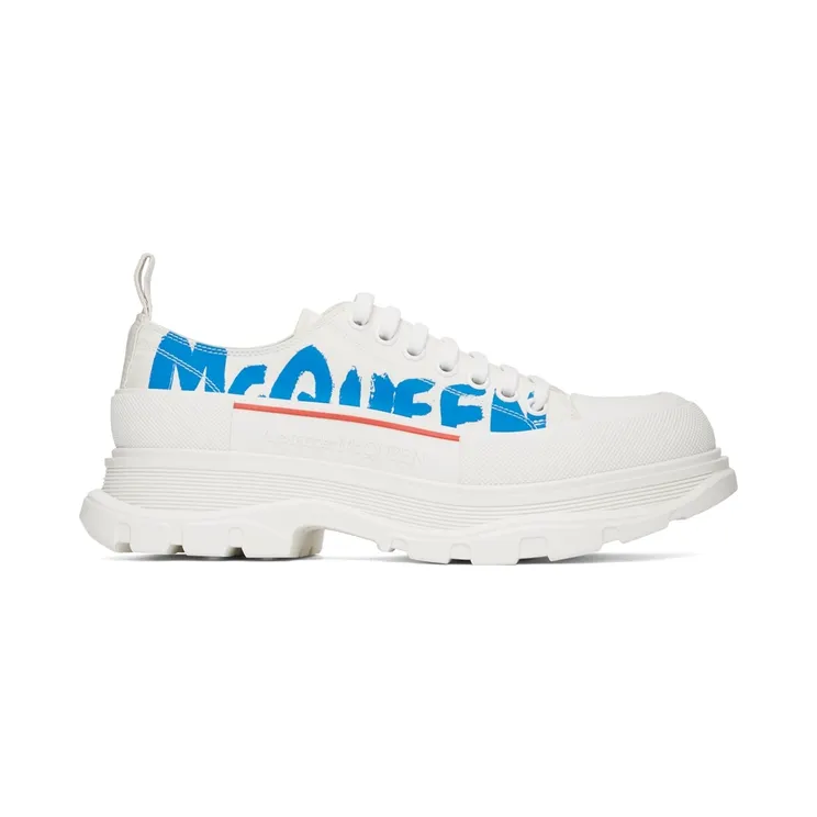 Alexander McQueen White & Blue Tread Slick Graffiti Sneakers (682421W4RQ9)