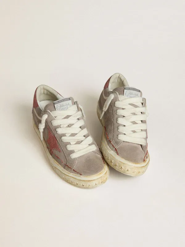 Golden Goose Super-Star Ltd In Gray Suede With Red Waxed Suede Star And Heel Tab (GWF00758.F007995.60527) (2)