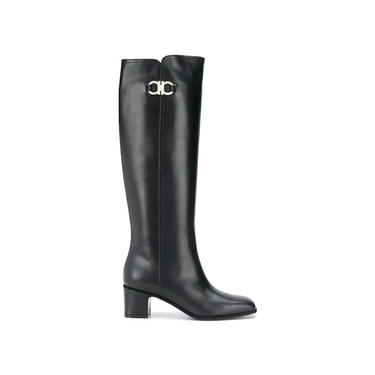 Ferragamo Gancini Buckle Knee-High Boots Black (01R491733172)