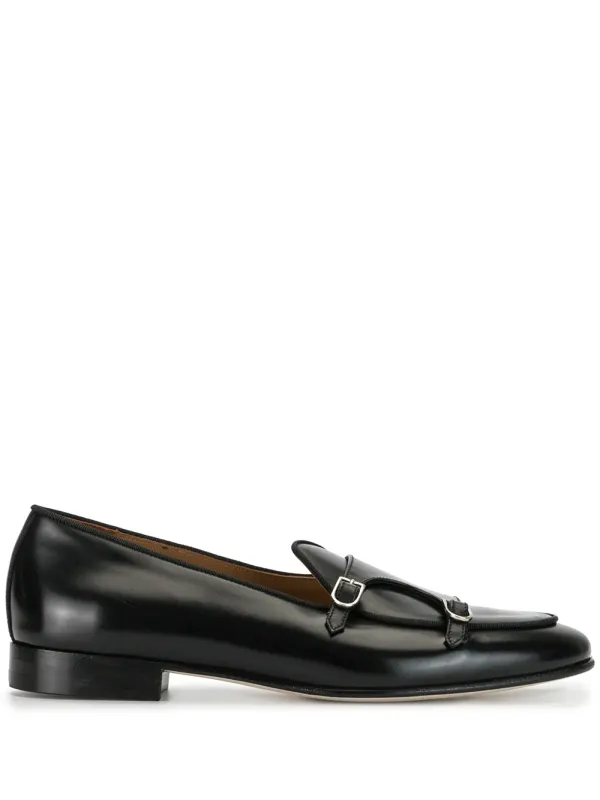 Edhen Milano Brera Loafer mit doppeltem Riemen – Black (ALB099ABBR)