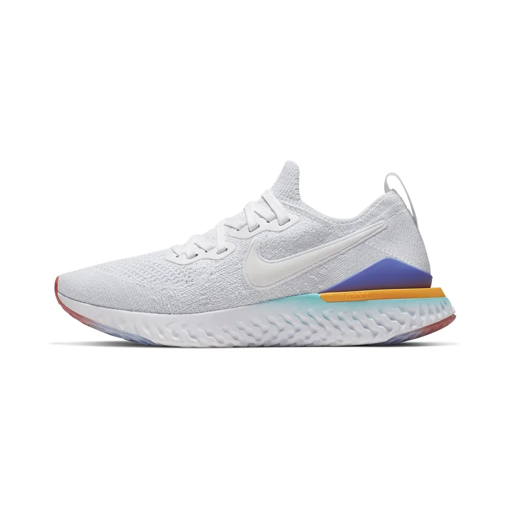 Nike Epic React Flyknit 2 White Hyper Jade Ember Glow (W) White/White/Hyper Jade-Ember Glow-Sapphire-Laser Orange (BQ8927-104)