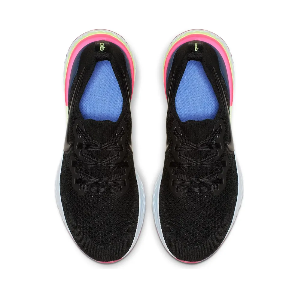 Nike Epic React Flyknit 2 Black Sapphire Hyper Pink (GS) Black/Black-Sapphire-Lime Blast-Hyper Pink-Blue Tint (AQ3243-003)