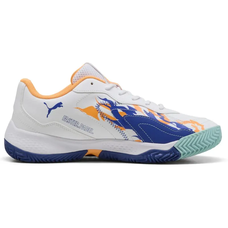 Puma Nova Smash Padelschuhe 02 – PUMA white/vivid blue/heat fire/PUMA black 46 für Herren, weiß, Größe 41 EU (108288)