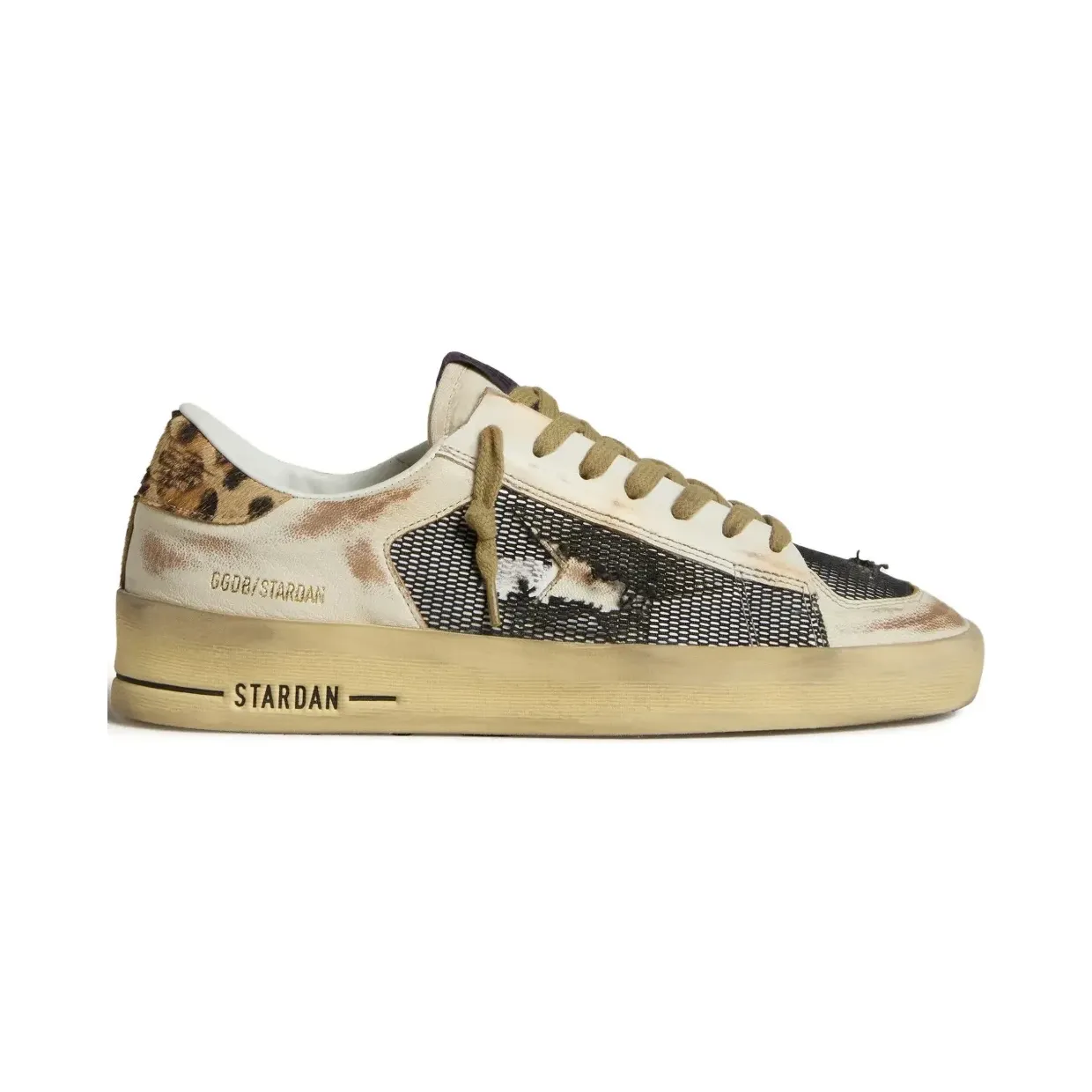 Golden Goose Stardan sneakers van nappa en mesh met luipaard-print en hiellus – Beige (GWF00370F007937)
