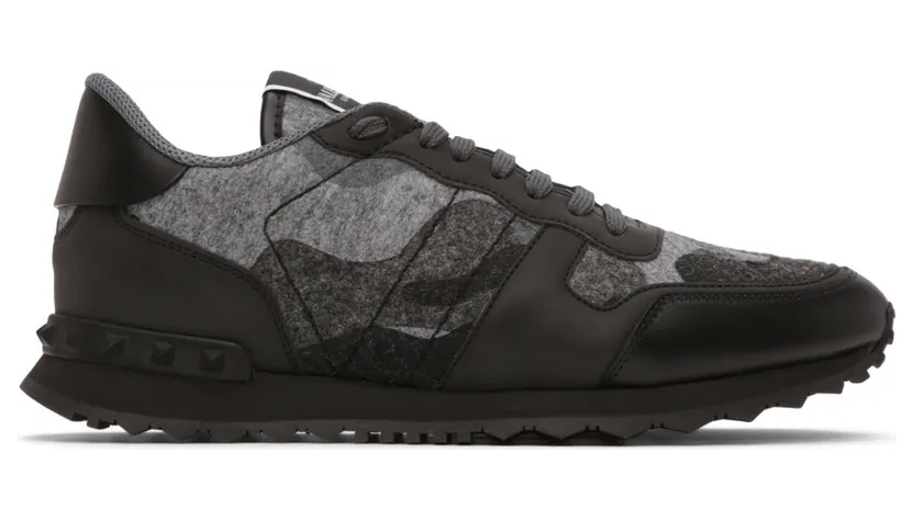 Valentino Garavani Grey Felt Camouflage Rockrunner Sneakers (WY0S0723RVL)