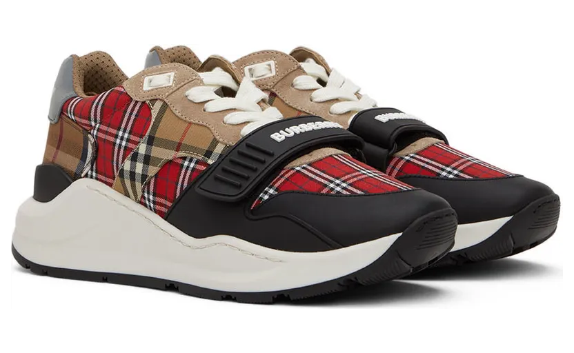 Burberry Red & Beige Ramsey Check Sneakers (8048632) (4)