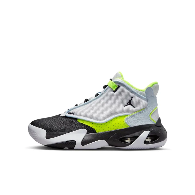 Jordan Max Aura 4 GS “Platinum Tint Volt Blue Tint Black” (DV3175-017)