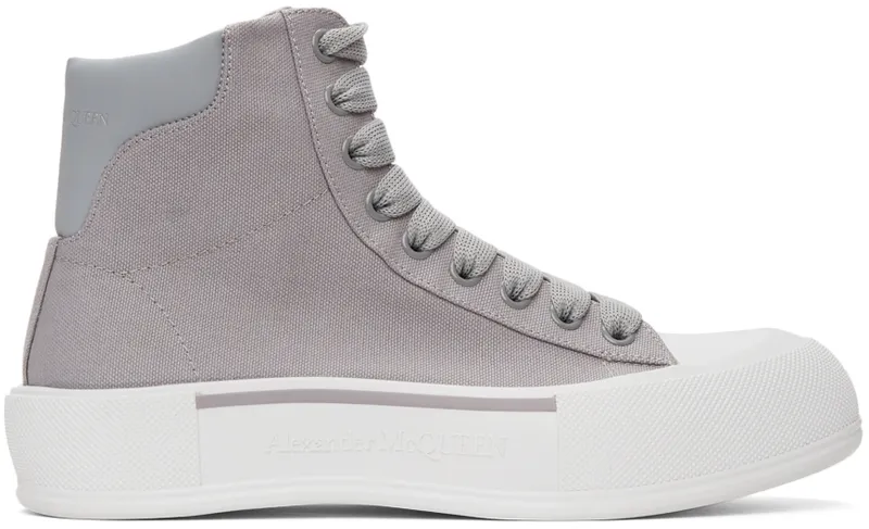 Alexander McQueen Grey Canvas Deck Plimsoll High (667816W4MVH)