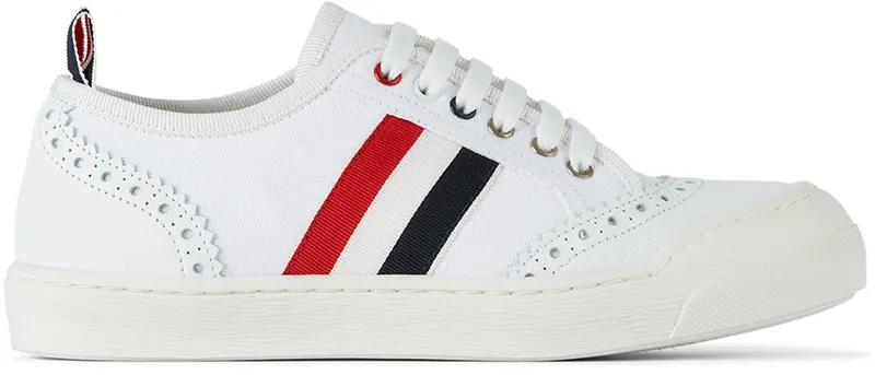 Thom Browne Kids White Side Stripe Low Sneakers (KFD02V-07148)