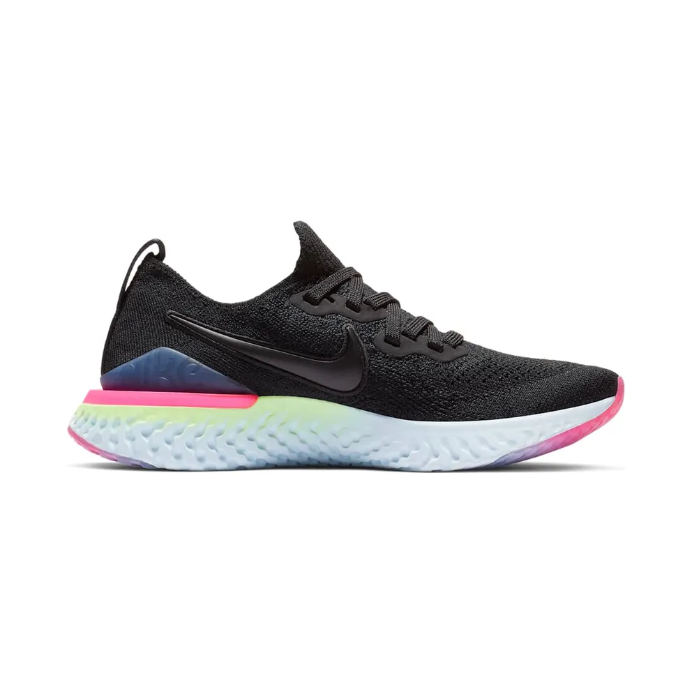 Nike Epic React Flyknit 2 Black Sapphire Hyper Pink (GS) Black/Black-Sapphire-Lime Blast-Hyper Pink-Blue Tint (AQ3243-003)