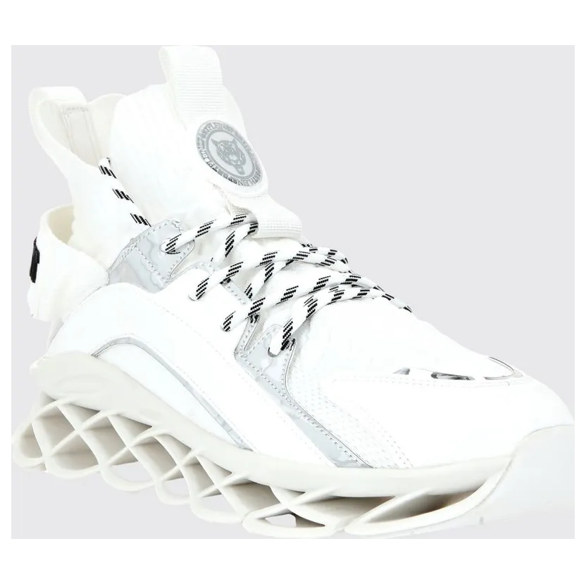 Plein Sport Runner Tiger High-Top Sneakers in Mesh with an Elasticated Ankle White (FABSUSC0334STE003N01)