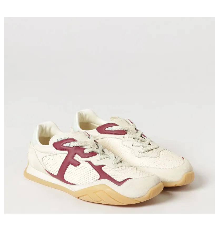Fendi Wave Pulse Low-Top Sneakers in Calf Leather with Embossed Logo Beige (8E9017AY2SF1WQO)