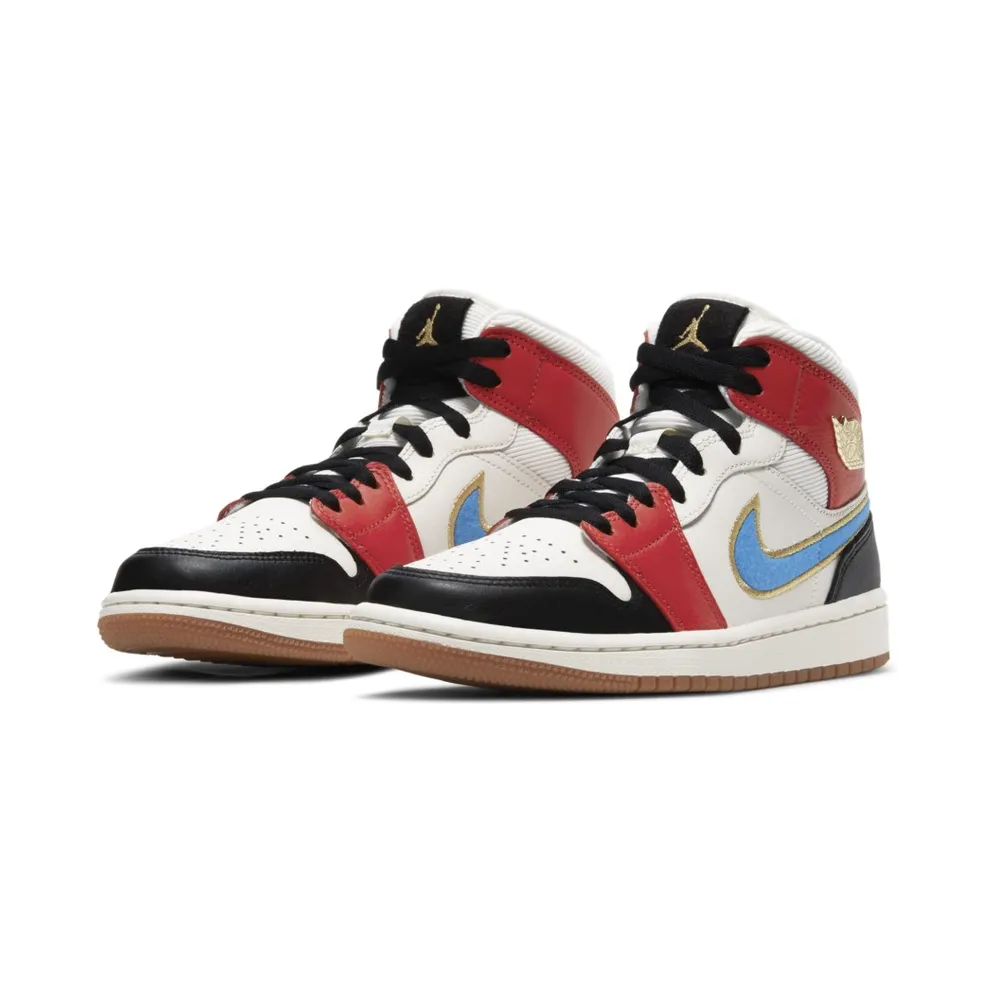 Jordan 1 Mid Sail Red Black Blue Sail/Metallic Gold-Gym Red-Black (DC1426-100)