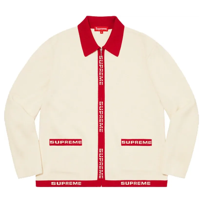 Supreme Logo Trim Zip Up Cardigan White (SS21) (SS32)