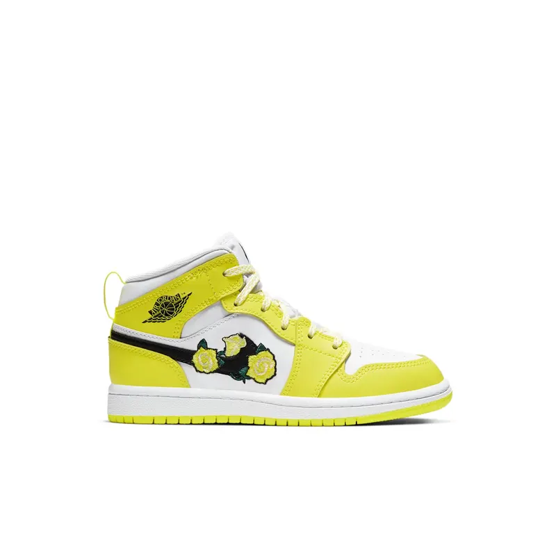 Jordan 1 Mid Dynamic Yellow Floral (PS) Dynamic Yellow/White-Black (AV5173-700)