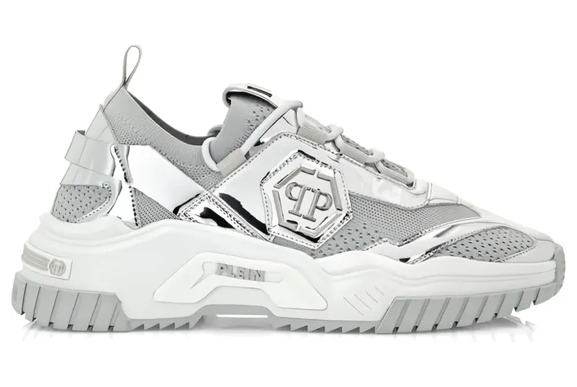 Philipp Plein Predator sneakers met plakkaat – Zilver (PACSUSC0447PTE003NSS23)