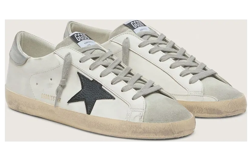 Golden Goose Super-Star In White Leather With Black Nubuck Star And Silver Metallic Leather Heel Tab (GMF00101.F005769.10602) (2)