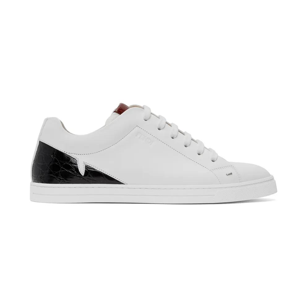 Fendi White Croc Bag Bugs Mono Eye Sneakers (7E1290 A1GN)