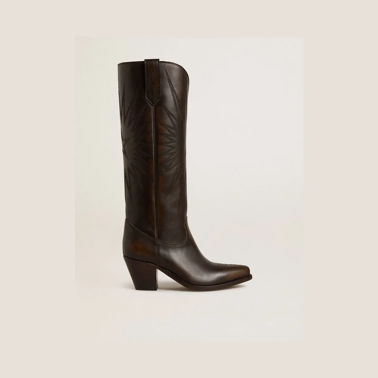 Golden Goose Wish Star Boots In Dark Brown Leather With Tone-On-Tone Embroidered Star (GWF00779.F006291.55390)