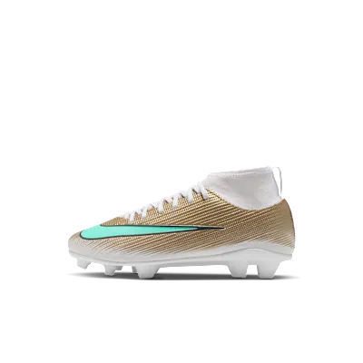Nike Jr Mercurial Superfly 11 Club ‘Kylian Mbappé’ ‘ Multi-Ground High-Top “Metallic Gold/Green Glow” (IU1794-701)
