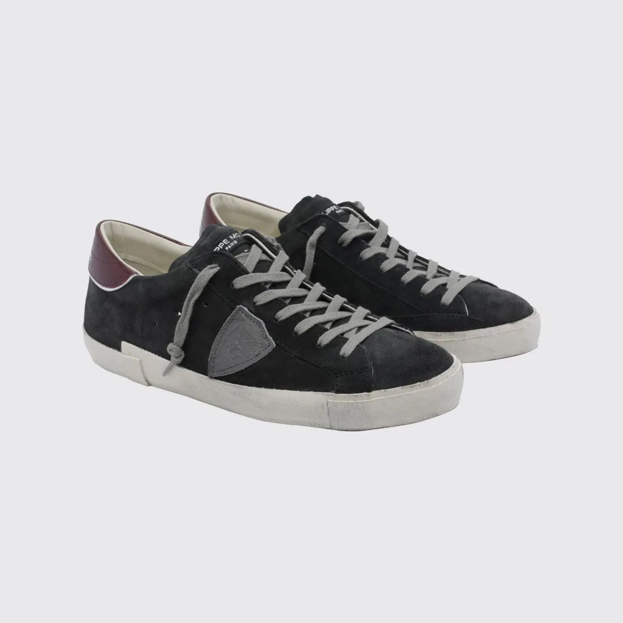 Philippe Model Paris Leather Low-Top Sneakers with Worn Effect and Shield Logo Black (PRLUXS26)