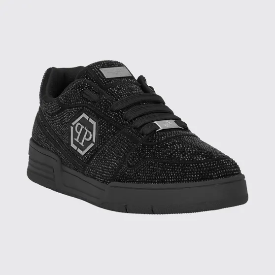Philipp plein P-Force Leather Sneakers with Monogram and Crystals Black (UAFSUSC1089PLE010N02)