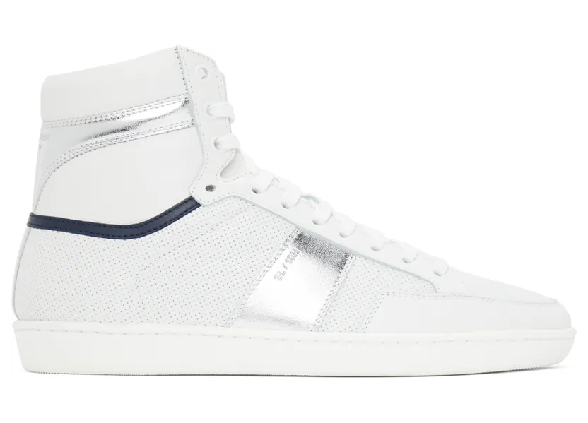 Saint Laurent White & Silver Court Classic SL/10H Sneakers (418026 04G80)