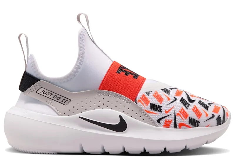Nike Flex Runner 4 White Safety Orange Black Logo Print (IO9507-100)