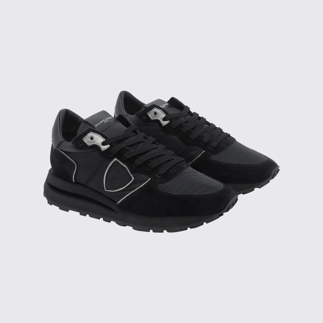 Philippe Model Tropez Haute Suede Low-Top Sneakers with Serrated Sole Black 1 (TKLUN001)