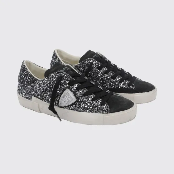 Philippe Model Prsx Bicolour Low-Top Calfskin Trainers with Shield Logo Black 1 (PRLDGG11)