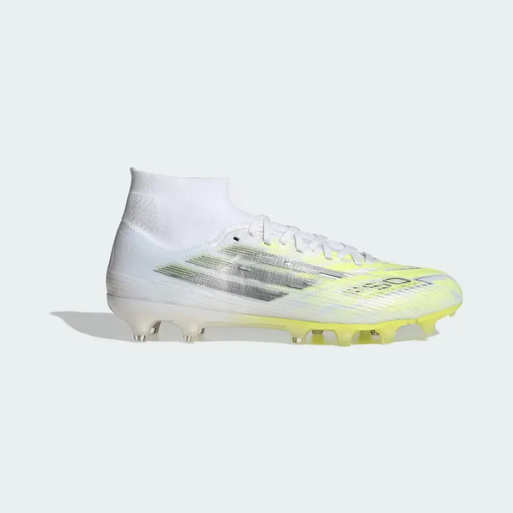 adidas F50 Sparkfusion Pro Mid Cut Firm Ground / Artificial Ground Football Boots Womens “Cloud White / Iron Metallic / Hi-Res Yellow” (JR8954)