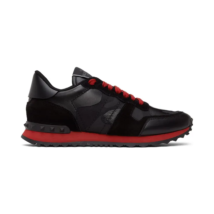 Valentino Garavani Black & Red Camo Rockrunner Sneakers (WY2S0723NSD)