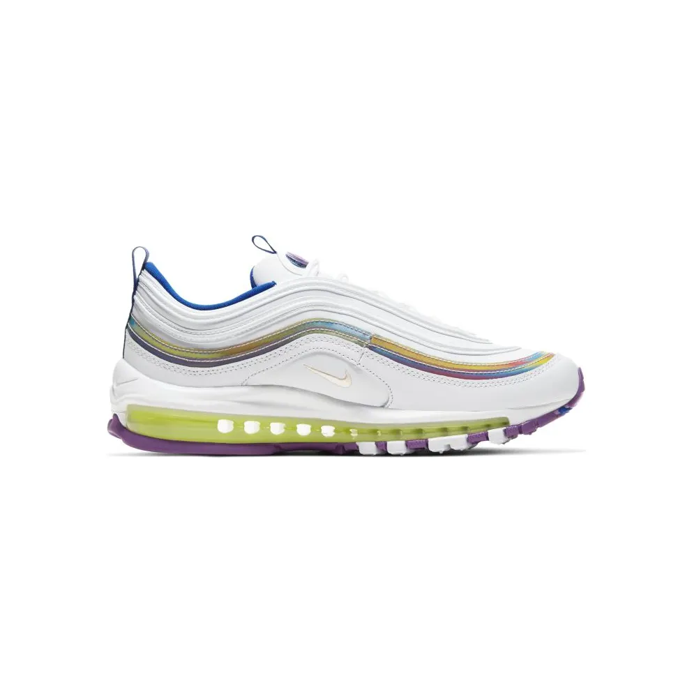 Nike Air Max 97 White Iridescent Stripes (W) White/Washed Coral-Purple-Blue-Volt (CW2456-100)
