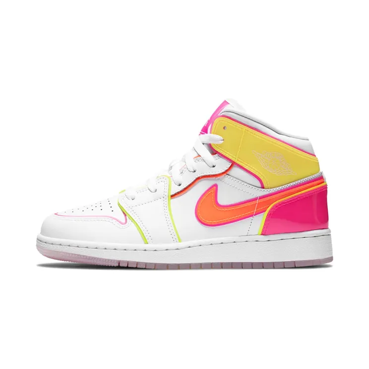 Air Jordan 1 Mid GS Edge Glow “White / Pink Blast / Lemon Venom / Hyper Crimson” (CV4611-100)