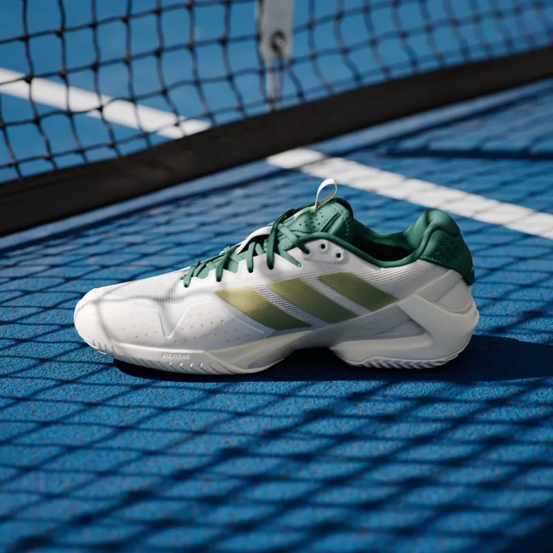 Adidas Adizero Ubersonic 5 Tennis Shoes Core White / Gold Metallic / Collegiate Green (IH3087)